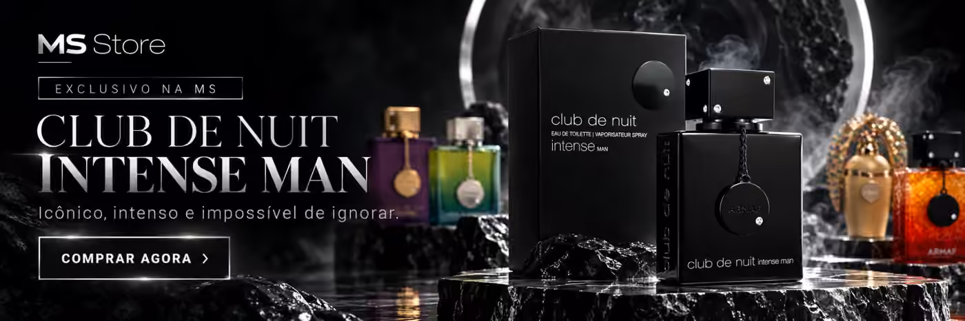 Campanha MS Store com frasco e embalagem de Club de Nuit Intense Man