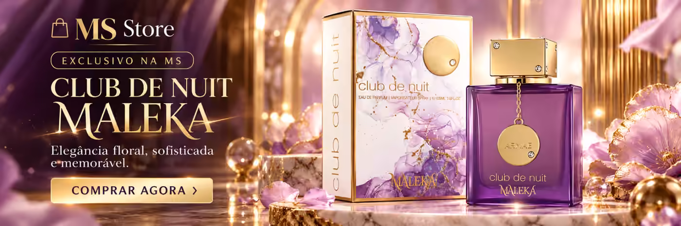 Campanha MS Store com frasco e embalagem de Club de Nuit Maleka